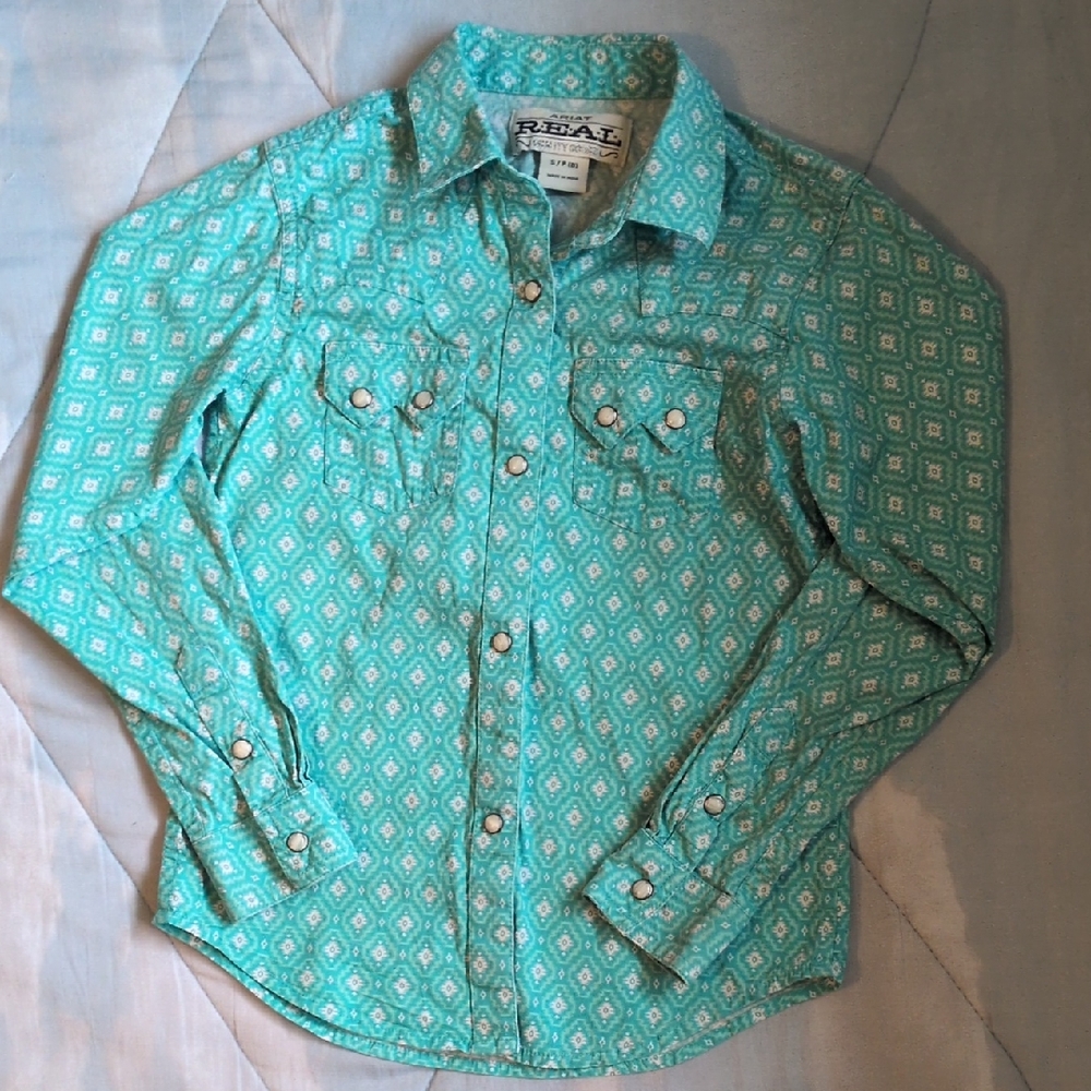 Ariat Kids' Aqua Diamond Pattern Shirt